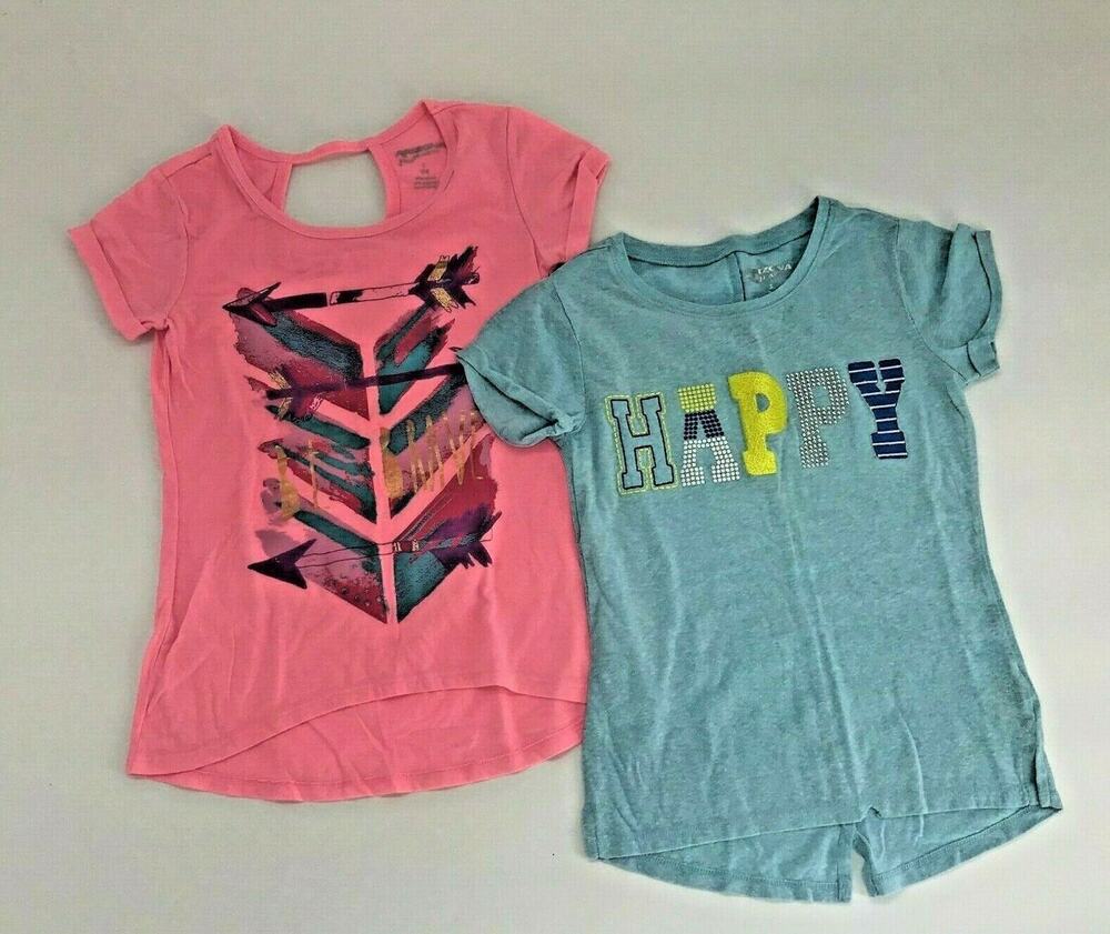 Arizona Jeans Girls Graphic T-Shirt Lot Happy Arrows Keyhole Back Sz S